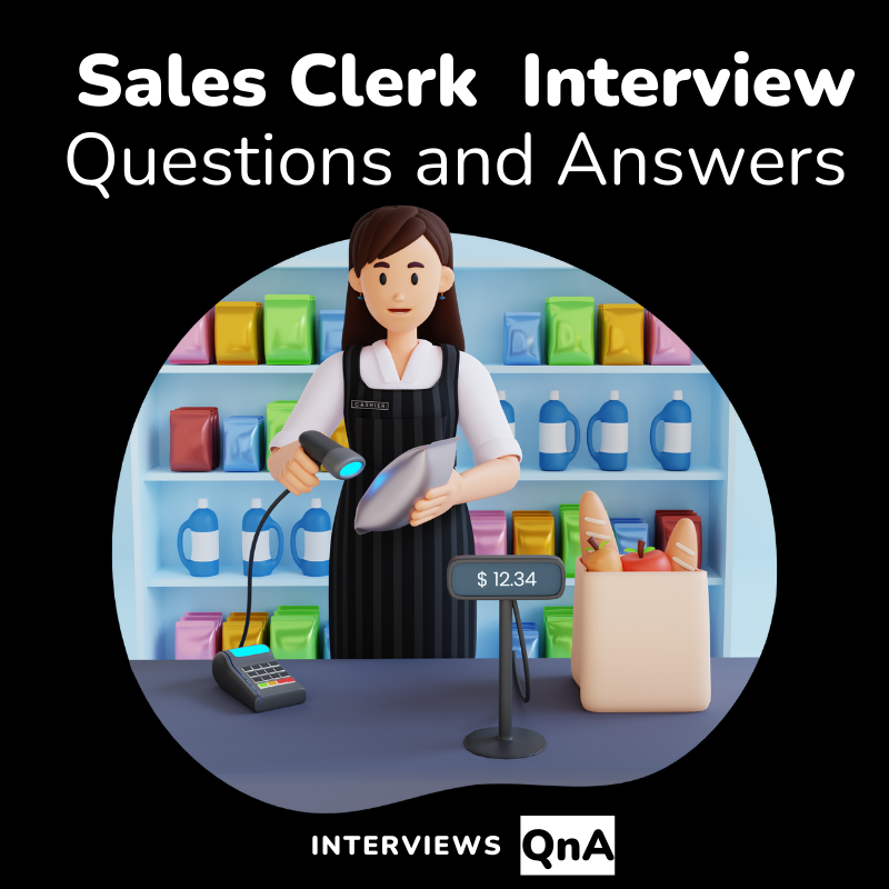 a Sales Clerk interview scenario, with a candidate confidently responding to questions, symbolizing preparedness and professionalism for the role